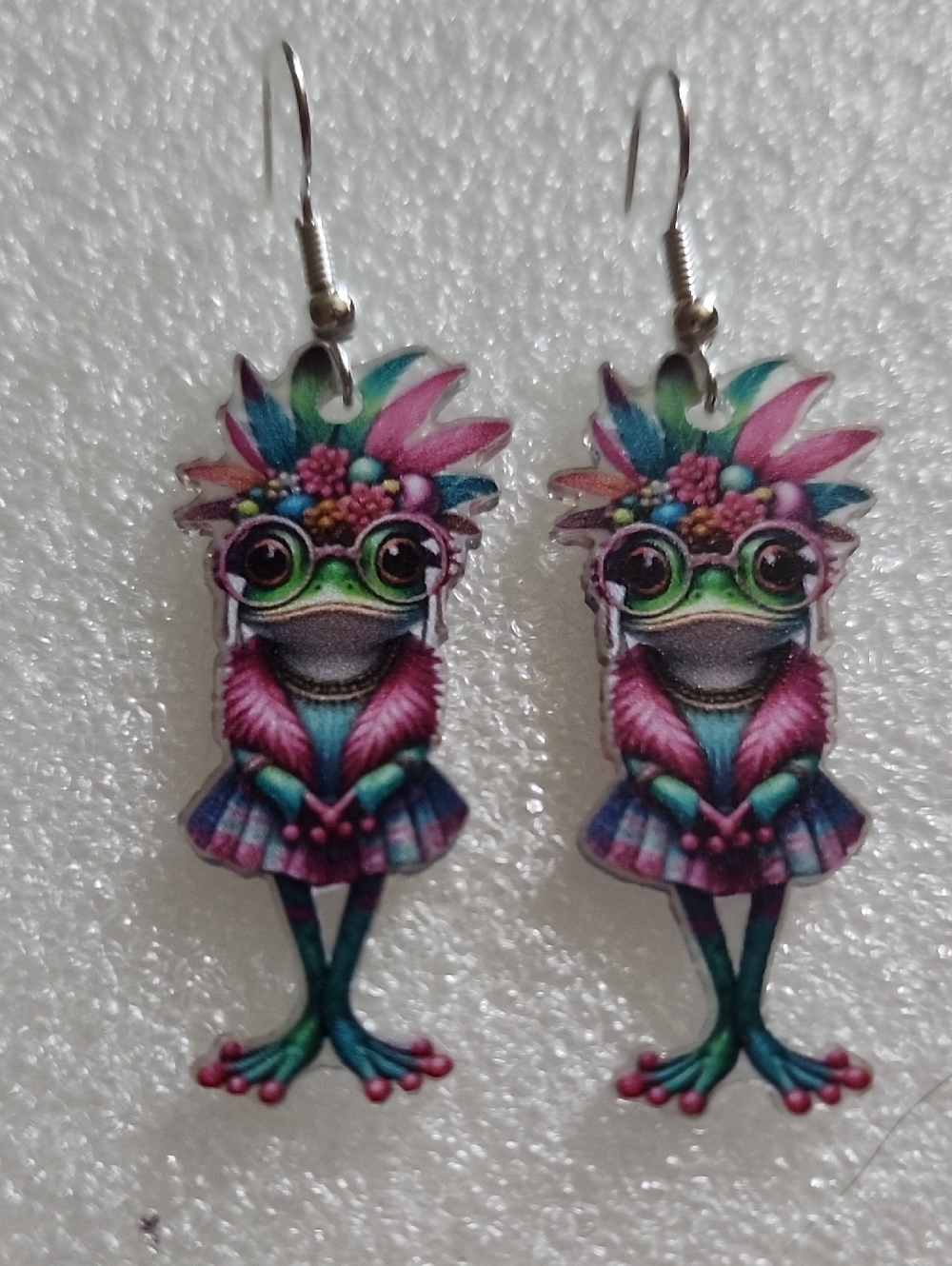 Hand Crafted Colorful Frog Earrings — Green, Pink, Purple, Blue